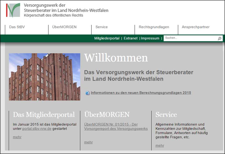 Screenshot des Mitgliederportals für Versorgungswerke