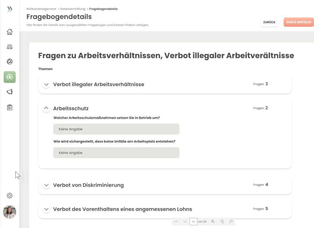 Screenshot der Portalsoftware zum Lieferkettensorgfaltspflichtengesetz
