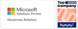 Logos: Microsoft Solutions Partner und Kununu Top Company 2023