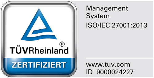 Logo TÜV Rheinland zertifiziert: Management System ISO/IEC 27001:2013